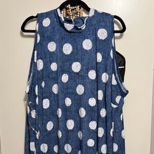 Blue and White Polka Dot Sleeveless Dress